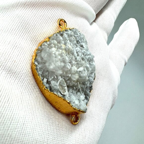 Smoke White Druzy Agate Geode Pendant 18K Gold Plated Boho Healing Crystal - Picture 5 of 16